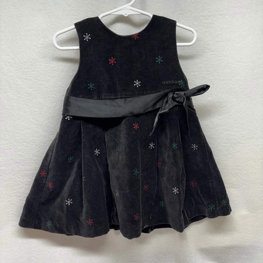 oshkosh christmas dress OshKosh Baby girl sz 24M Black Velvet snowflake embr. holiday Christmas dress